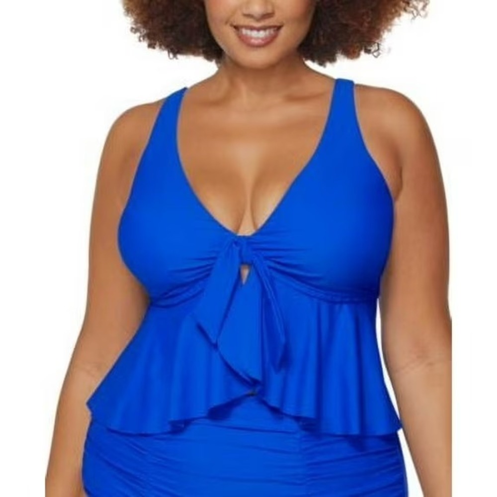 Raisins Juniors Plus Size 22W Topanga Tie-Front Keyhole Tankini Swim Top 2331